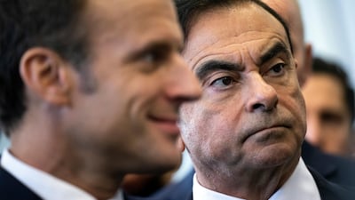 French President Emmanuel Macron, left, and Renault CEO Carlos Ghosn, France is keen tio maintain relationship with Nissan. AP