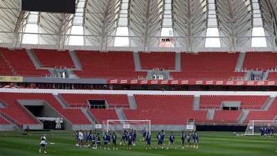The Argentina squad take part in a training session inside the Beira-Rio Stadium. Reuters