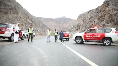 In Ras Al Khaimah, police closed the road leading to Jebel Jais and Wadi Al Qor in Al Minae area. Courtesy RAK Police