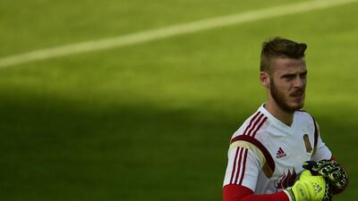 Manchester United keeper David de Gea shown during a Spain training session on Wednesday ahead of Euro 2016 qualifying matches. Pierre-Philippe Marcou / AFP / September 2, 2015