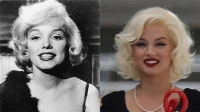 Seeing double: Marilyn Monroe (left) and Ana De Armas, on set and in character as Monroe for new biopic, 'Blonde'. Getty Images / PPC / Backgrid