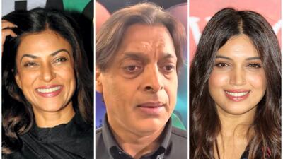 From left: Sushmita Sen, Shoaib Akhtar and Bhumi Pednekar are among the celebrities to help as India goes through a second Covid-19 wave.