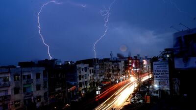 Streaks of lightning illuminate the sky during a thunderstorm in Bhopal, India. Meteorologist reports state that weather throughout Bhopal is forecasted to remain unsteady with active dust-triggering winds along with some rain. EPA/SANJEEV GUPTA