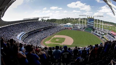 A view of Kansas City's Kauffman Stadium, home of the Royals, who are 34-23 this season and in first place in the AL Central. Charlie Riedel / AP / June 7, 2015