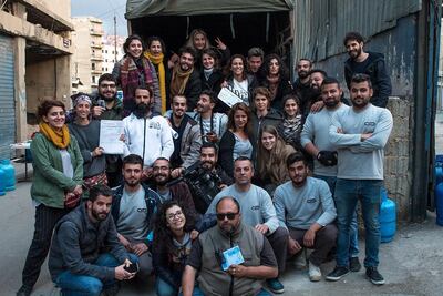 The cast and crew on location