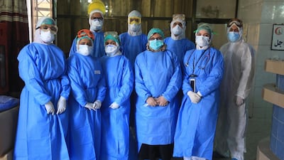 Iraqi health workers at a hospital in the central Iraqi city of Karbala. AFP