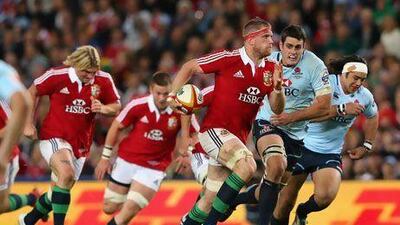 Jamie Heaslip of the British & IrishLions runs the ball during the match between against the Waratahs.