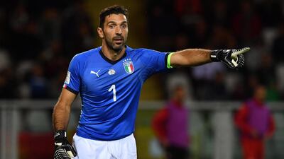 Gianluigi Buffon in action during Italy's 2018 World Cup qualifying draw against Macedonia on Friday. Valerio Pennicino / Getty Images