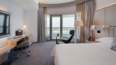 A one-bedroom suite with water views. Courtesy Pearl Rotana Capital Centre