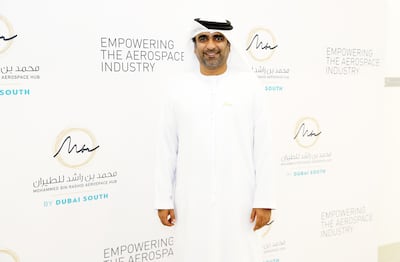 Tahnoon Saif, chief executive of the Mohammed Bin Rashid Aerospace Hub, during the launch of the Suppliers Complex. Pawan Singh / The National