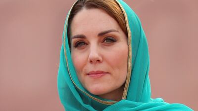 Catherine, Duchess of Cambridge arrives at the Badshahi Mosque within the Walled City during day four of their royal tour of Pakistan on October 17, 2019 in Lahore, Pakistan.