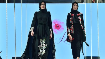 Two looks from Indonesian designer Anggia during Jakarta Modest Fashion Week. AFP