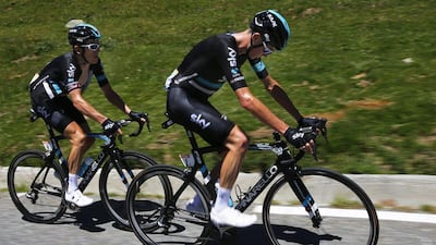 British riders Chris Froome (R) and Geraint Thomas (L) of Team Sky in action during Stage 8 of the 103rd Tour de France cycling race over 184km between Pau and Bagneres-de-Luchon, France, 09 July 2016. Yoan Valat / EPA