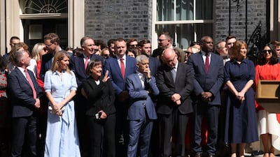 Various members of the UK cabinet and the Labour party gather in Downing Street for the momentous occasion. Getty Images