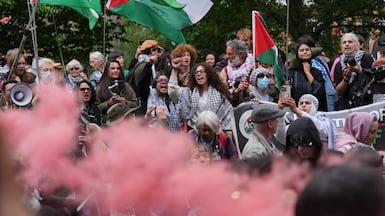 Protesters outside Woolwich Crown Court as Palestine Action activists are due to be sentenced. PA