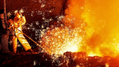 A steel worker at ThyssenKrupp's blast furnace 2 in Duisburg, Germany. EPA