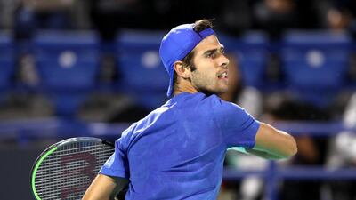 Karen Khachanov during his match against Hyeon Chung at the Mubadala World Tennis Championship on Thursday. Chris Whiteoak / The National