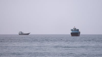 Vessels in the Strait of Hormuz, as seen from Musandam, Oman. The waterway has effectively been blocked again. Reuters
