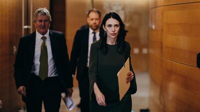 Prime Minister of New Zealand Jacinda Ardern arrives for a Covid-19 update at Parliament on May 26, Wellington, New Zealand. Covid-19 Alert Level 2 restrictions will ease slightly from noon on May 29. Dom Thomas / Getty