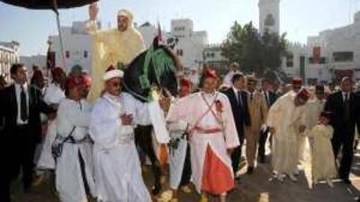 King Mohammed VI on horseback during a ceremony in Tetouan, northern Morocco, on Friday to mark the 10th anniversary of his rule.