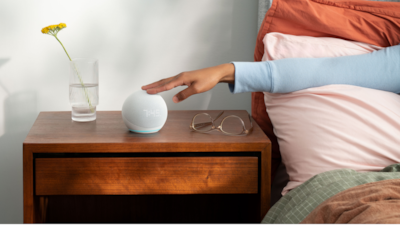 You can snooze alarms using tap gestures on the new Amazon Echo Dot and Dot with Clock. Photo: Amazon