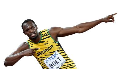 Jamaica's Usain Bolt celebrating after winning the final of the men's 100 metres athletics event at the 2015 IAAF World Championships in Beijing. AFP PHOTO / PEDRO UGARTE
