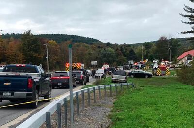 Emergency services at the scene of the deadly crash in Schoharie, New York. WTEN via AP