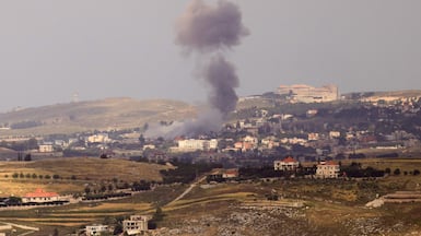 Smoke rises from the site of an Israeli strike on the village of Mayfadoun in Lebanon. Israeli attacks damaged a hospital in the region. AFP