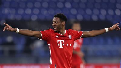 David Alaba celebrates after scoring their Bayern's fourth goal. EPA