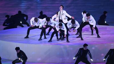Exo perform during the Closing Ceremony of the PyeongChang 2018 Winter Olympic Games at PyeongChang. David Ramos / Getty