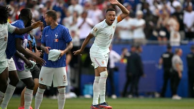France's forward #10 Kylian Mbappe celebrates after winning the 2026 World Cup football tournament quarter-final match between France and Morocco at Boston Stadium in Foxborough. AFP