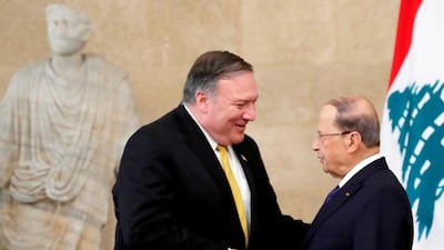 US Secretary of State Mike Pompeo meets with Lebanon's President Michel Aoun at the presidential palace in Baabda, east of the capital Beirut. AFP