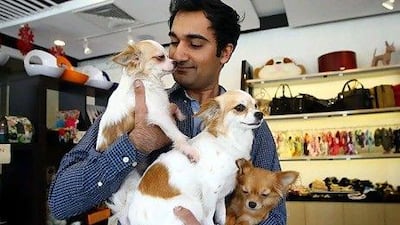 Samir Shroff, the owner of Pampered Pets in Dubai Marina, says the sky is the limit when it comes to spending on pets. His store even stocks dog perfume, which retails at Dh80. Satish Kumar / The National