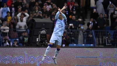 Cristiano Ronaldo celebrates after scoring Riyadh All-Stars' first goal. AFP