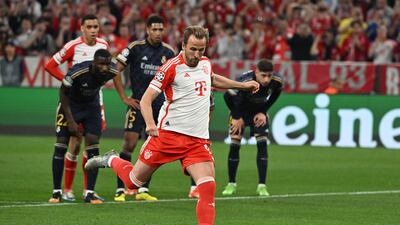 Harry Kane scores Bayern's second goal from the penalty spot. AP