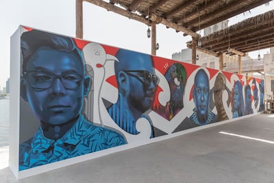 A mural created at at Expo 2020 Dubai’s Al Forsan Park and now on display at Al Seef until the end of Ramadan.