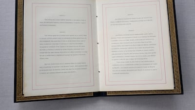 The Washington Treaty on display at Nato headquarters. AP