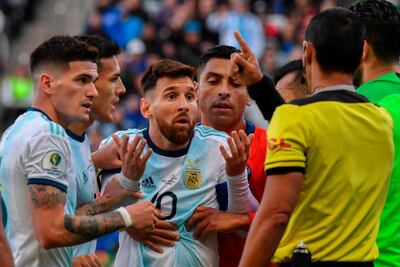 Lionel Messi's last appearance for Argentina resulted in a red card in the third-place play-off at the 2019 Copa America against Chile. AFP