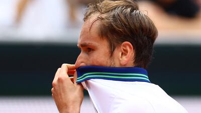 Daniil Medvedev reacts during his fourth-round defeat against Alex de Minaur. Reuters