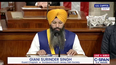 Giani Surinder Singh of the South Jersey Sikh Society delivered the 'troubling' morning invocation for US Congress on Friday. CSPAN