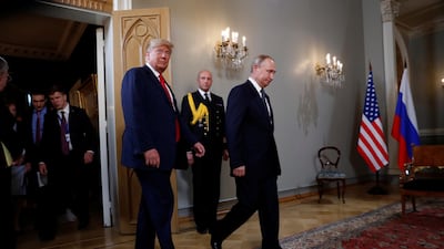 US President Donald Trump meets with Russia's President Vladimir Putin in Helsinki, Finland. Reuters