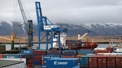 Container crates are stored at the port in Reykjavik. Matt Cardy / Getty Images