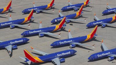 Grounded Southwest Airlines' Boeing 737 Max 8 aircraft parked at Victorville Airport in California. Reuters