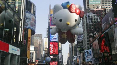 Hello Kitty balloon makes its first appearance in the annual Macy’s Thanksgiving Day parade in 2007 as it moves through Times Square in New York. AP