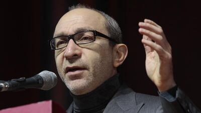 Hennady Kernes, the mayor of Kharkiv, speaks at the congress of provincial lawmakers and officials in the eastern Ukrainian city on February 22, 2014. He was shot in the back on April 28, 2014, and was said to be undergoing surgery, according to the city hall. Sergei Chuzavkov / AP Photo /