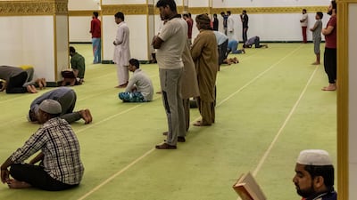 Morning prayers on the first day of Ramadan at the Al Salam Mosque in Al Barsha 2, Dubai. Antonie Robertson / The National