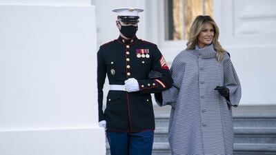 U.S. First Lady Melania Trump arrives to view the White House Christmas Tree at the North Portico of the White House in Washington, D.C., U.S. Bloomberg