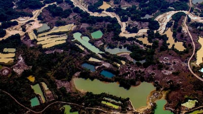 An Aerial view of the Esperanca IV informal gold mining camp, near the Menkragnoti indigenous territory, in Altamira, Para state, Brazil, in the Amazon basin. AFP