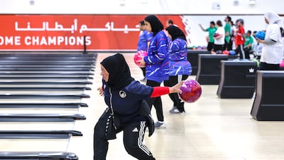 Bowler Mariam Al Ali in action at Zayed Sports City, in Abu Dhabi. Victor Besa / The National