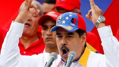 Venezuela's President Nicolas Maduro speaks during an anti-imperialist rally for peace, in Caracas. AP
